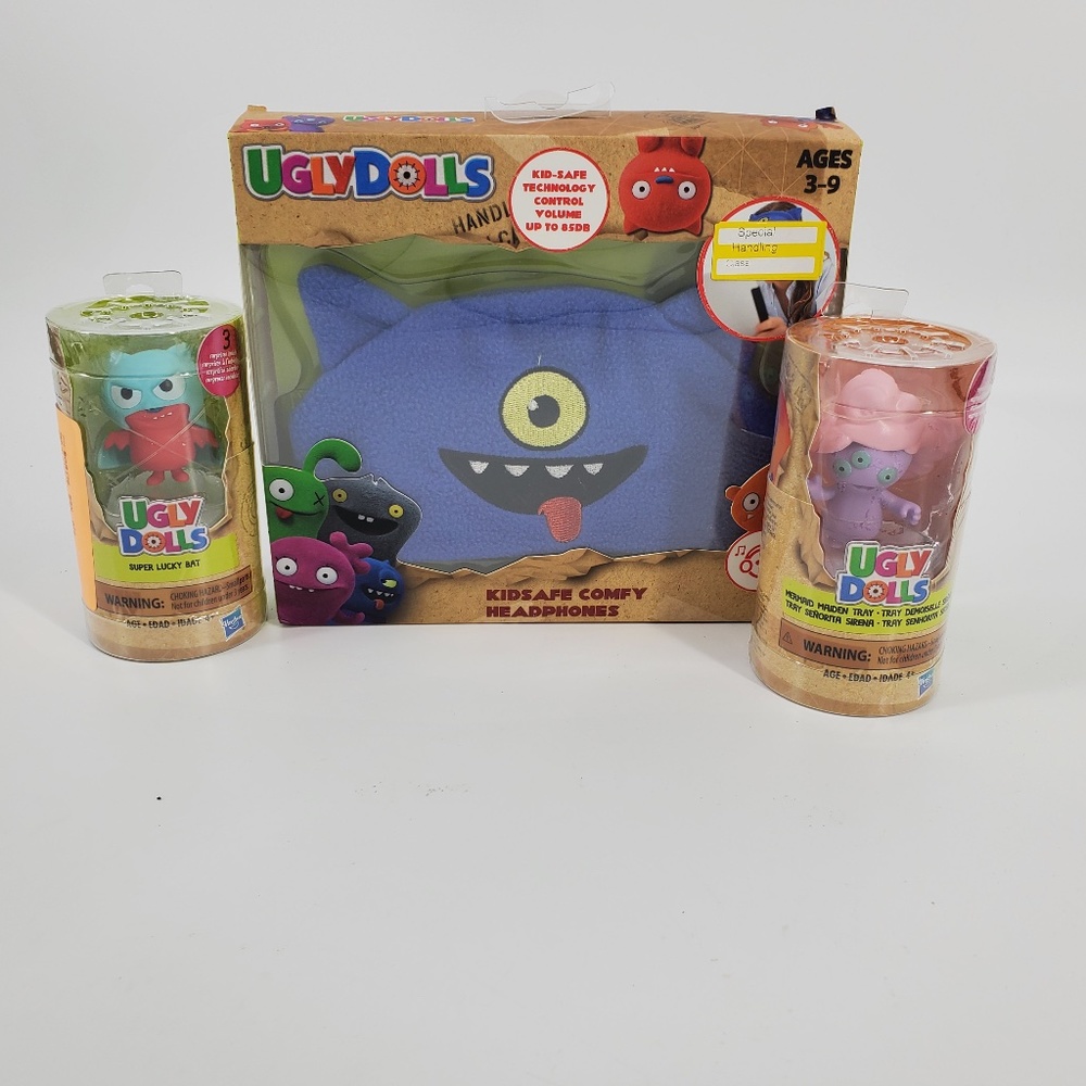Ugly Dolls Kid Safe Comfy Headphones & 2 Dolls NEW